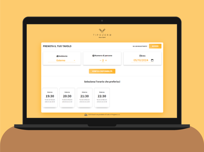 code in progress software ceocloud tipozero prenotazione tavoli